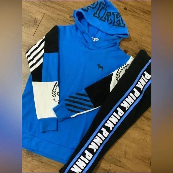 PINK Victoria's Secret Blue and Black Hoodie - Picture 3 of 9